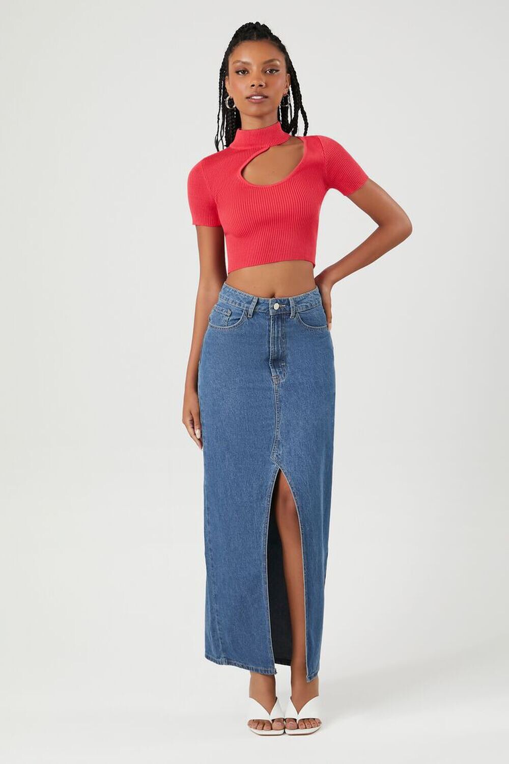 

Джинсовая юбка макси с разрезом Forever 21, деним