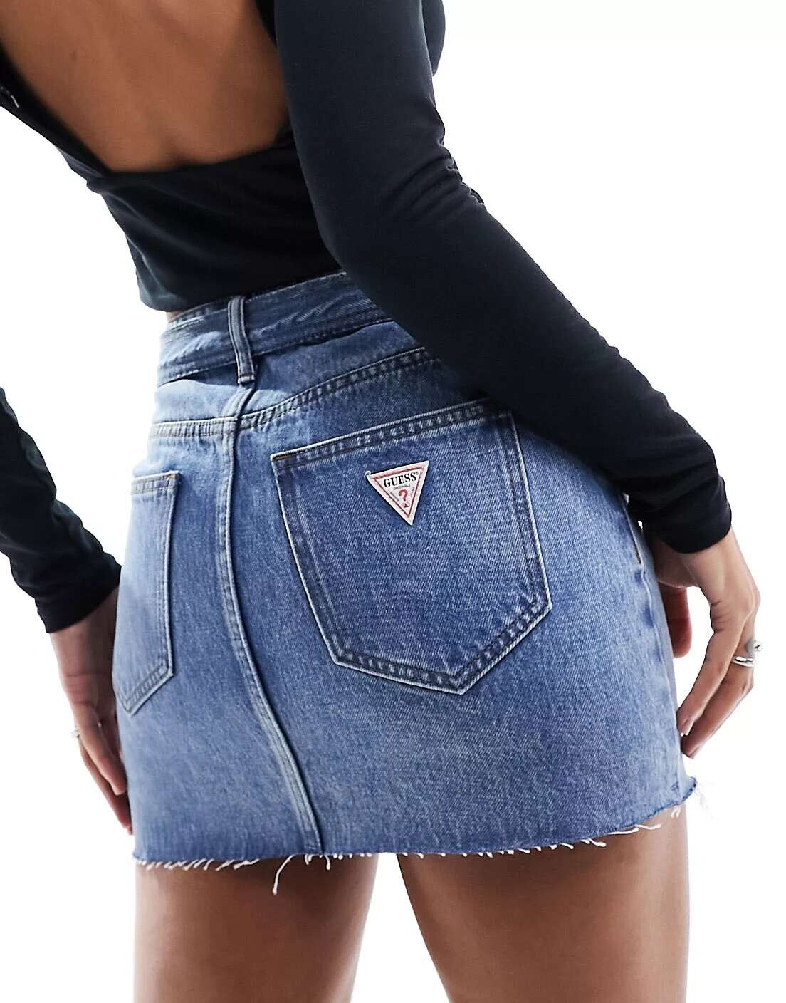 

Координатная джинсовая юбка с поясом Guess Originals средней стирки