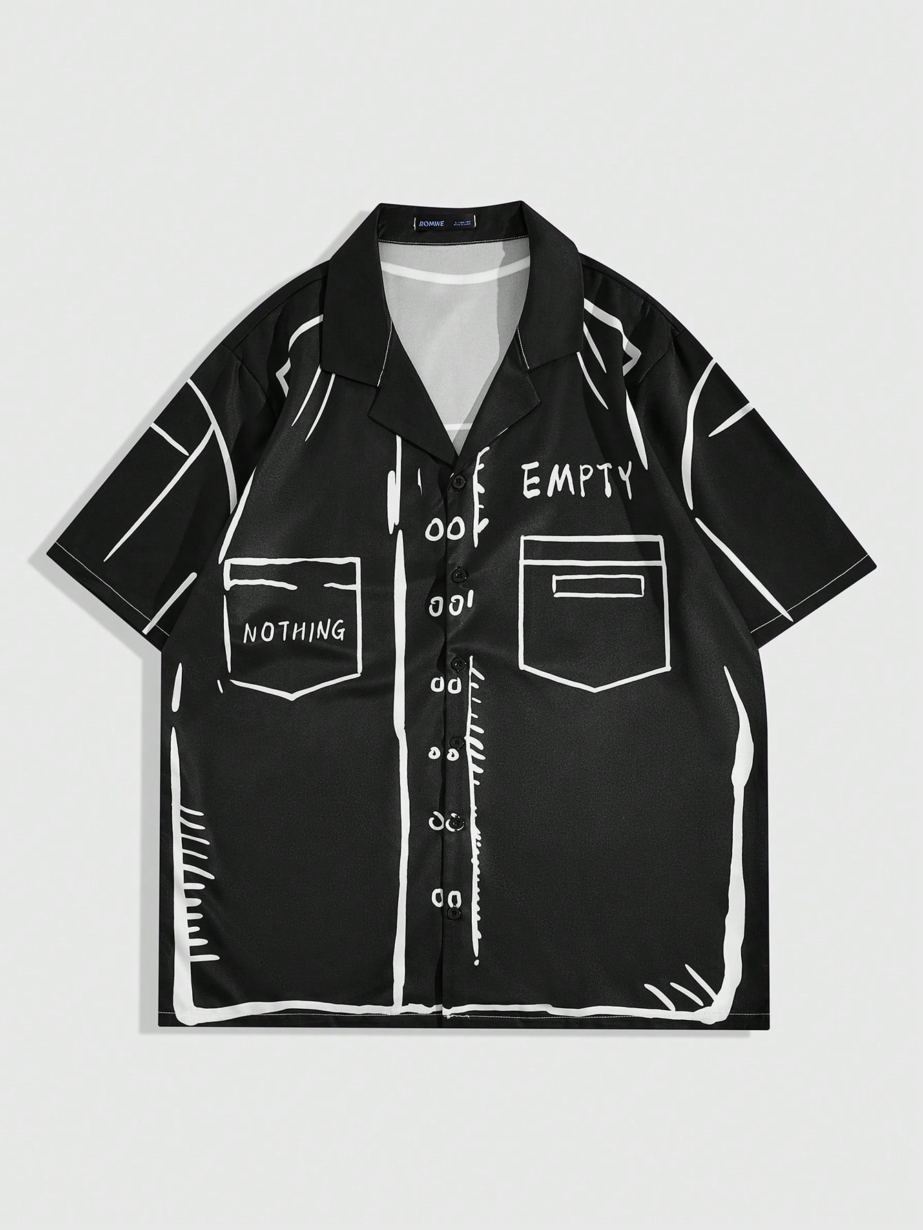 ROMWE Street Life Мужская рубашка с короткими рукавами и пуговицами спереди, черный