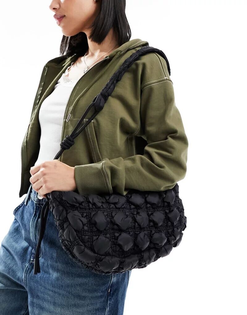 

Черная нейлоновая сумка на плечо со сборками ASOS