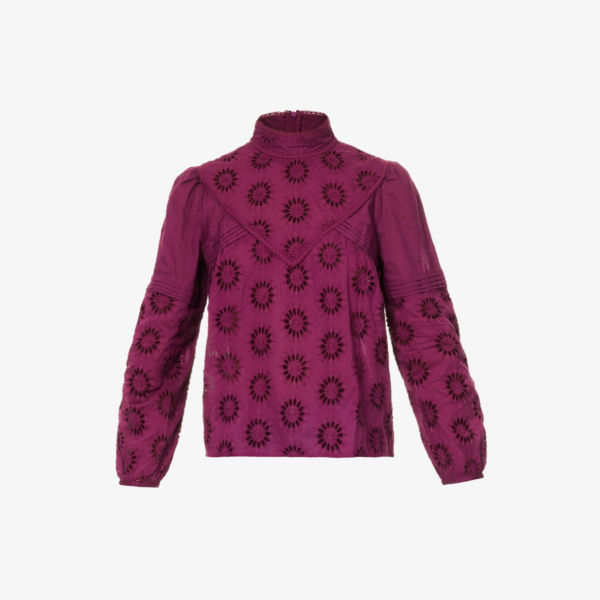 цена Хлопковая блузка с цветочной вышивкой Ikks, цвет raspberry