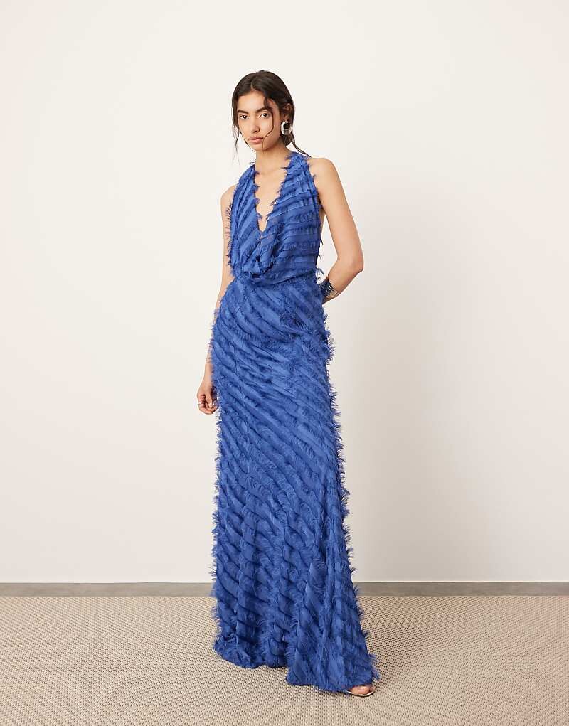 

ASOS EDITION – Эффектное синее платье макси с воротником-хомутом