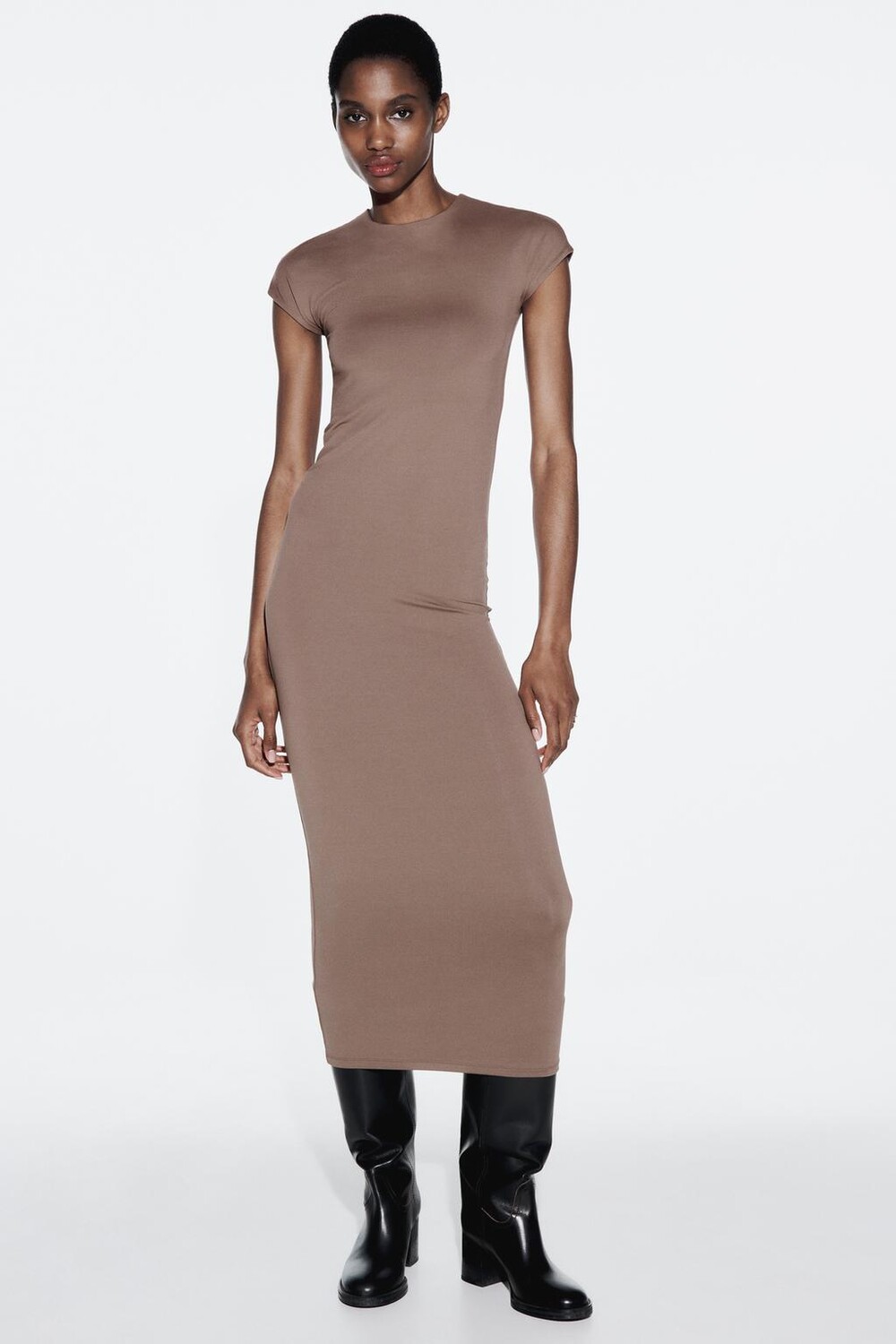 

Длинное платье из полиамида ZARA, светло-коричневый