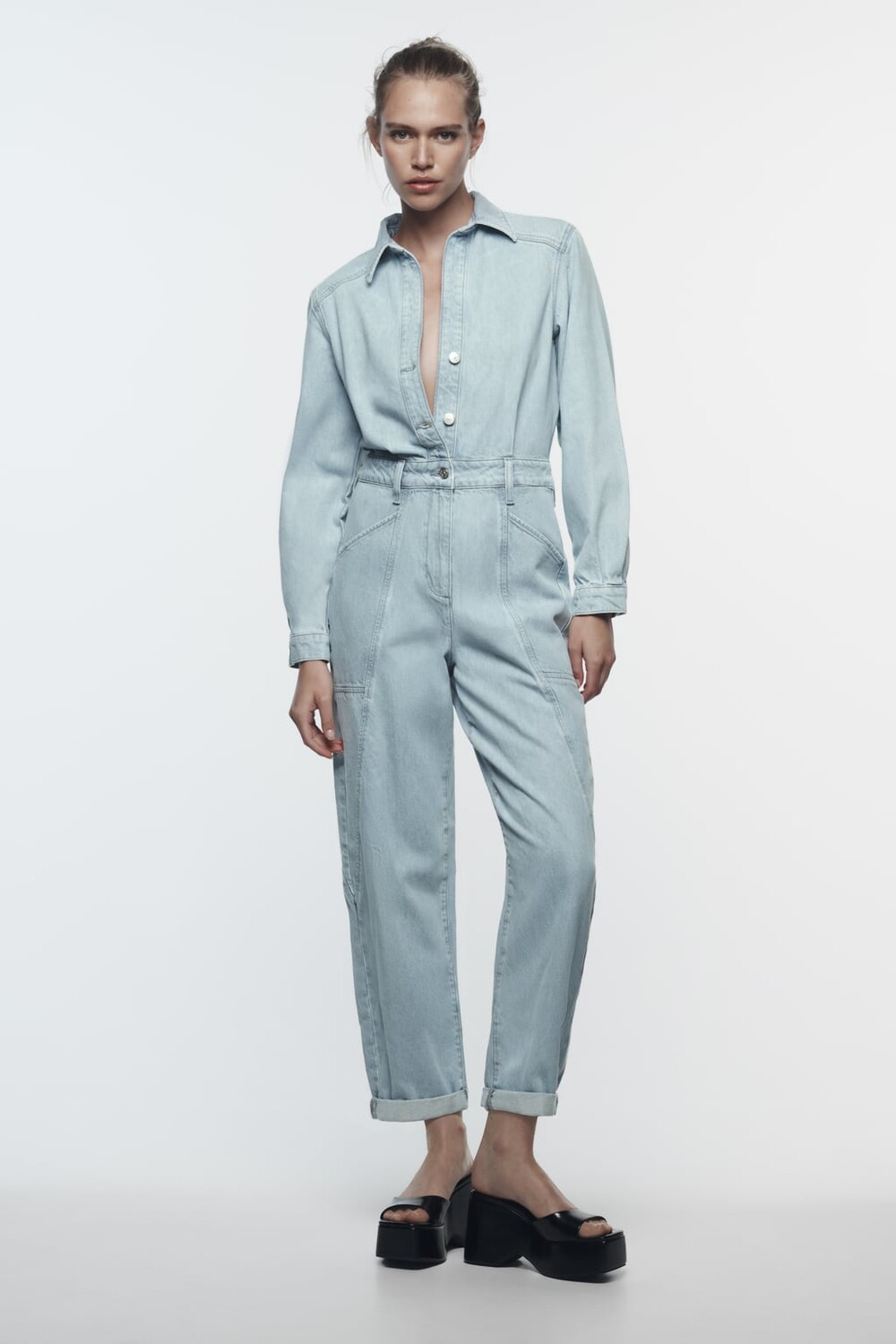 

Комбинезон из прямого денима z1975 ZARA, серый