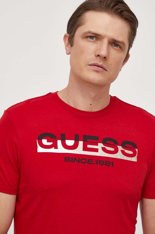 

Хлопковая футболка Guess, красный