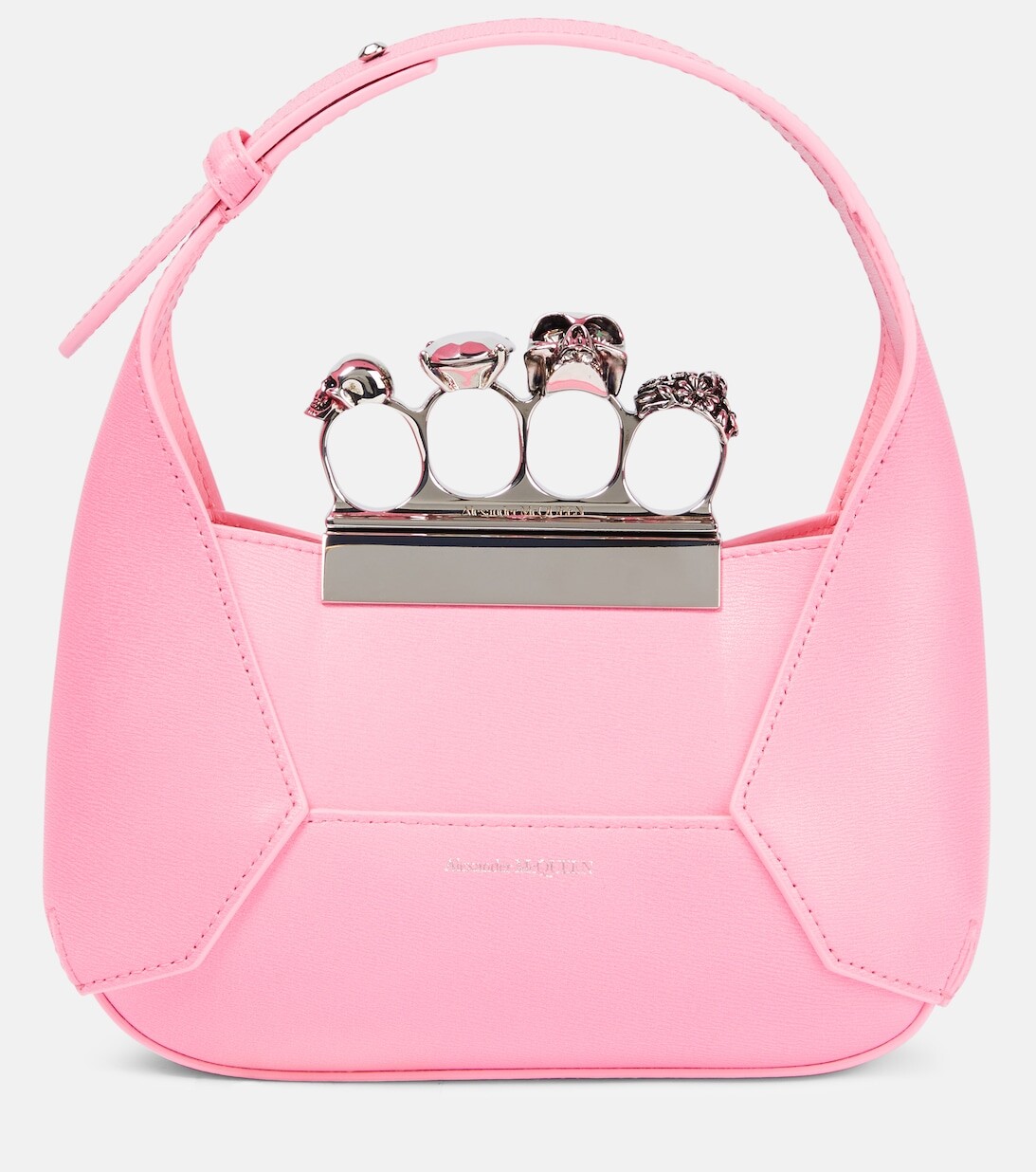 

Сумка-тоут Mini из кожи с драгоценными камнями Alexander McQueen, розовый