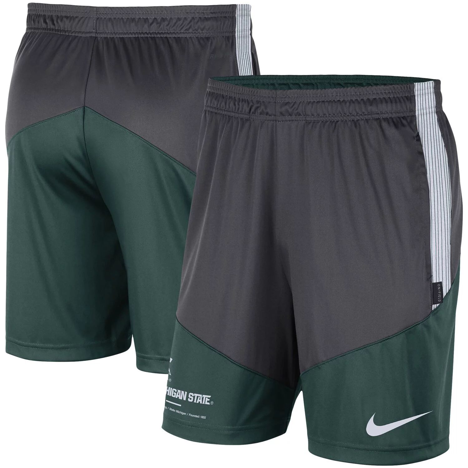 Мужские темно-серые/зеленые трикотажные шорты Michigan State Spartans Team Performance Nike