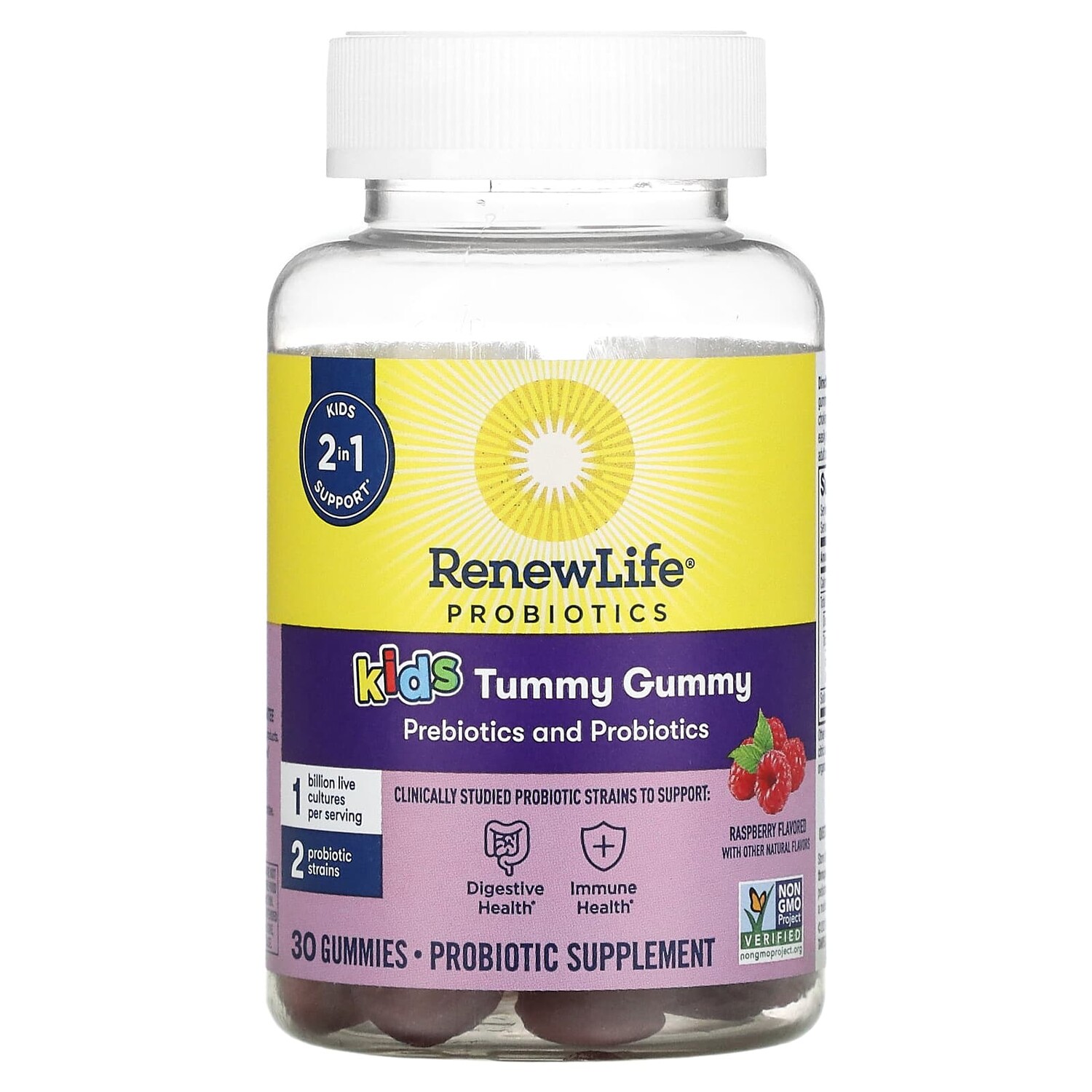 

Kids Tummy Gummy, Prebiotics and Probiotics, Raspberry, 30 Gummies, Renew Life
