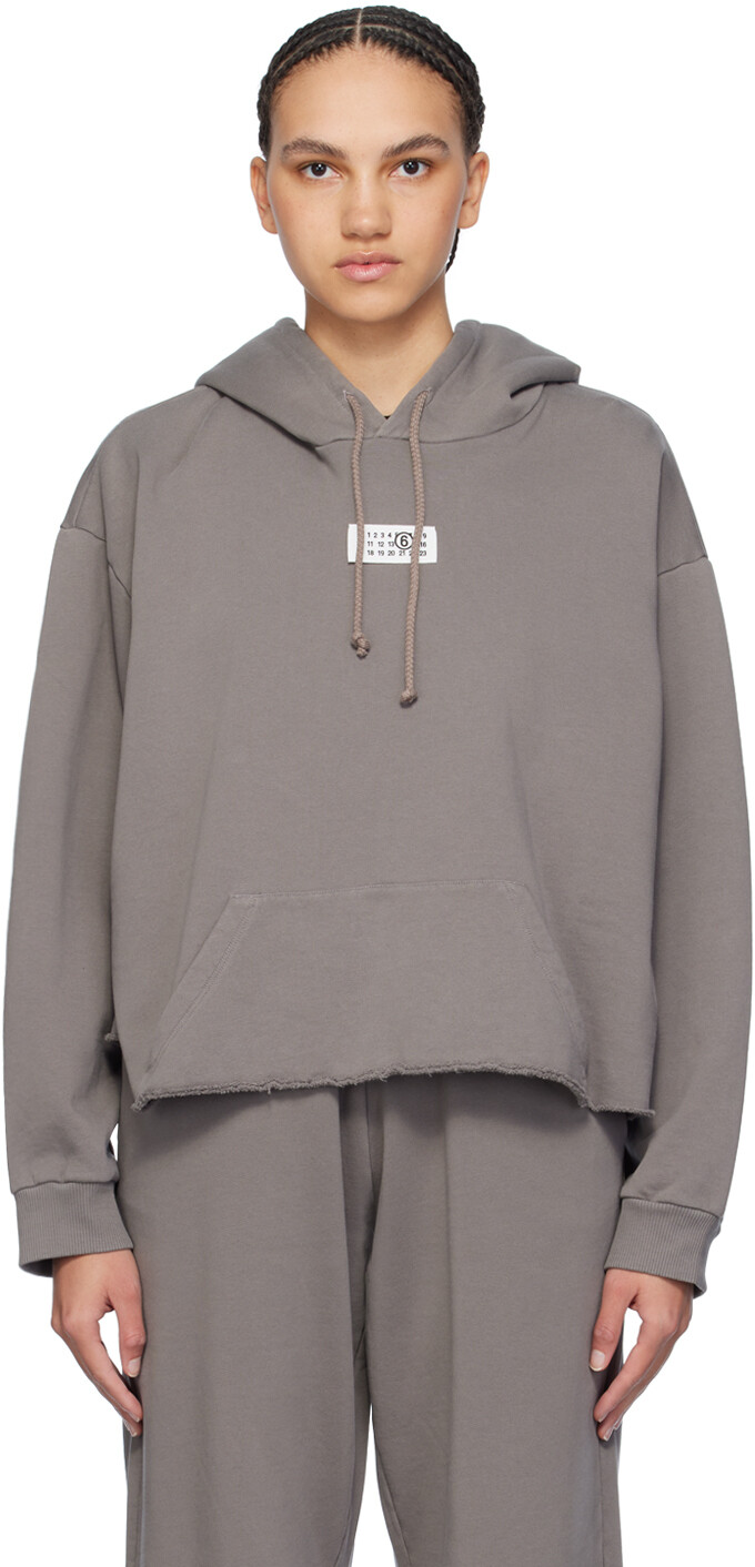 

Серо-коричневая толстовка с капюшоном Raw Edge Mm6 Maison Margiela