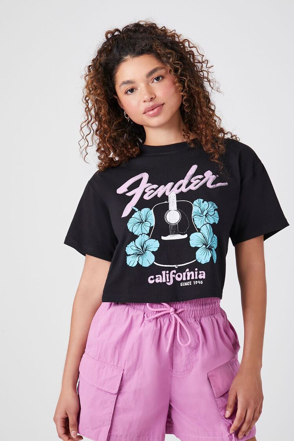 

Укороченная футболка Fender с графическим рисунком Forever 21, черный