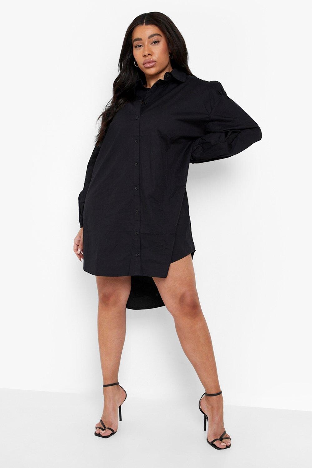 

Платье-рубашка из ткани с окруженным номом Boohoo, черный