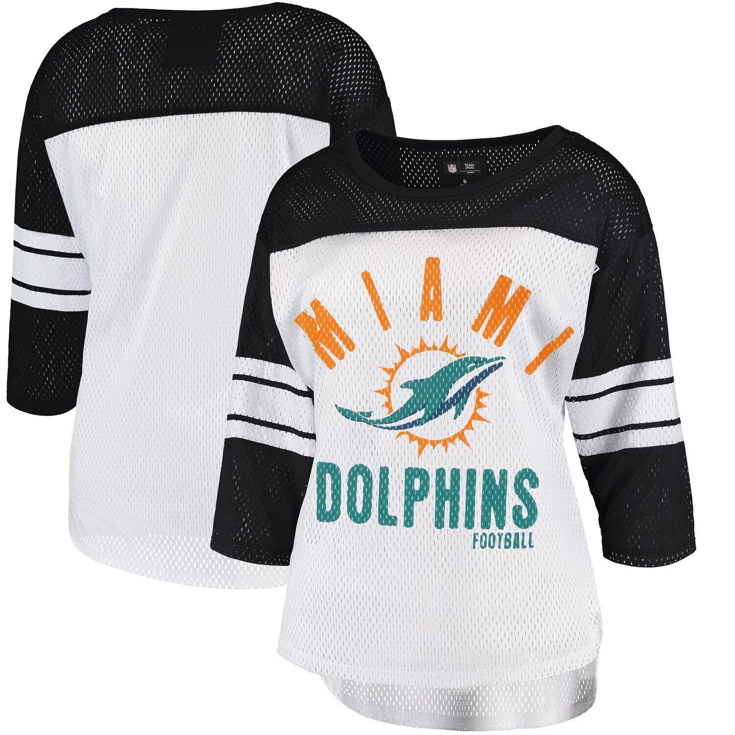

Женская сетчатая футболка G-III 4Her by Carl Banks бело-черная Miami Dolphins First Team с рукавами три четверти G-III, Черный