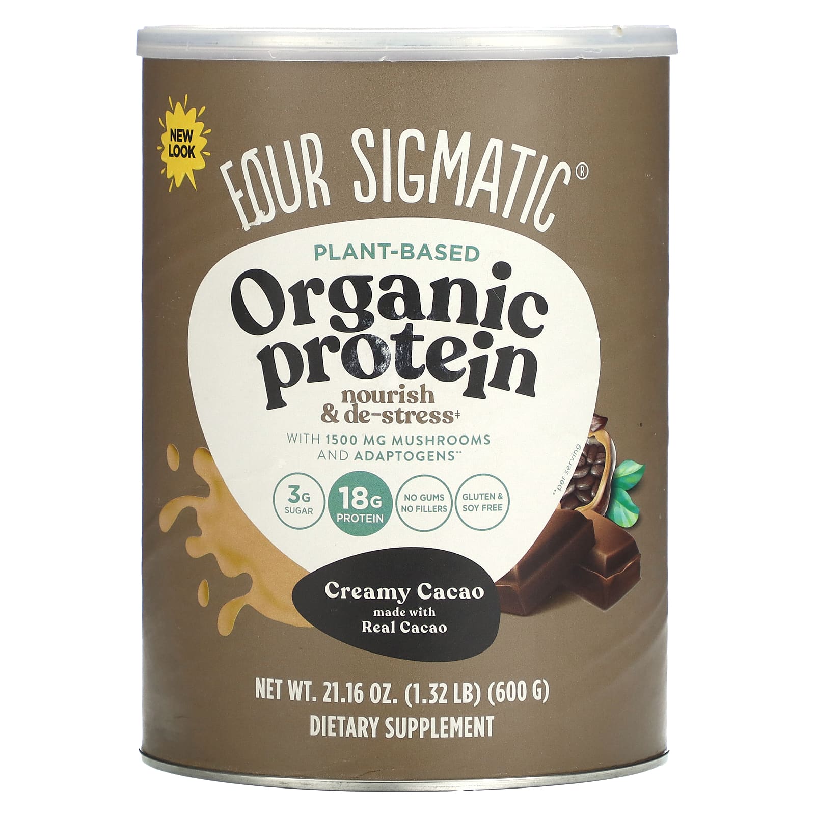 Four Sigmatic Растительный протеин с восстановлением суперпродуктов - Сливочное какао 21,16 унции