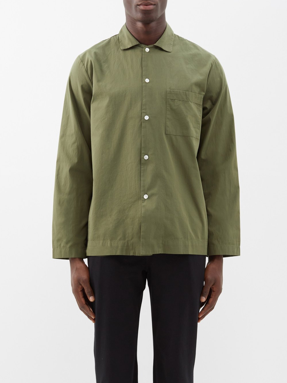 Пижамная рубашка из органического хлопка с накладными карманами Tekla, зеленый цена и фото