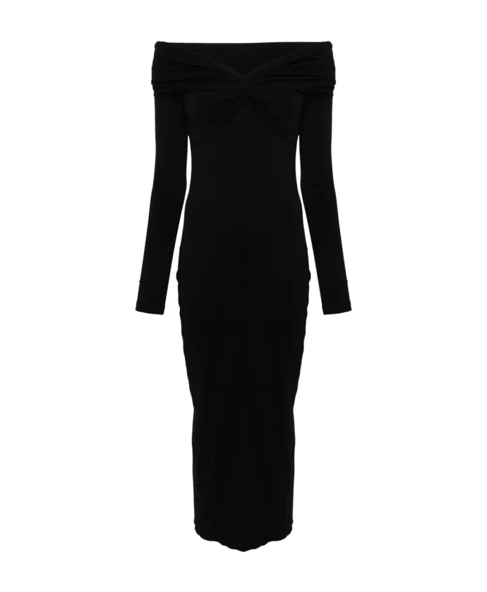 

Платье миди с открытыми плечами и перекрученной деталью Rotate Birger Christensen, черный