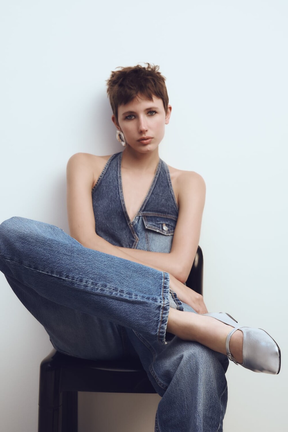 

Балетки с квадратным носком и пряжкой ZARA, серебряный