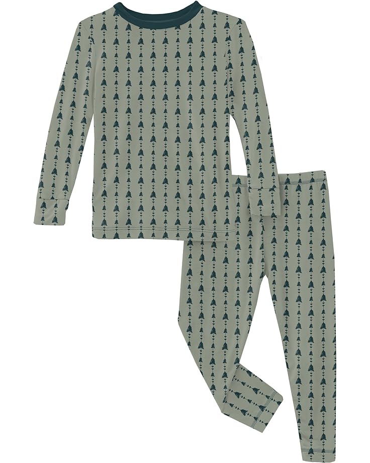Пижамный комплект Kickee Pants Long Sleeve Pajama Set, цвет Silver Sage Trees/Hearts