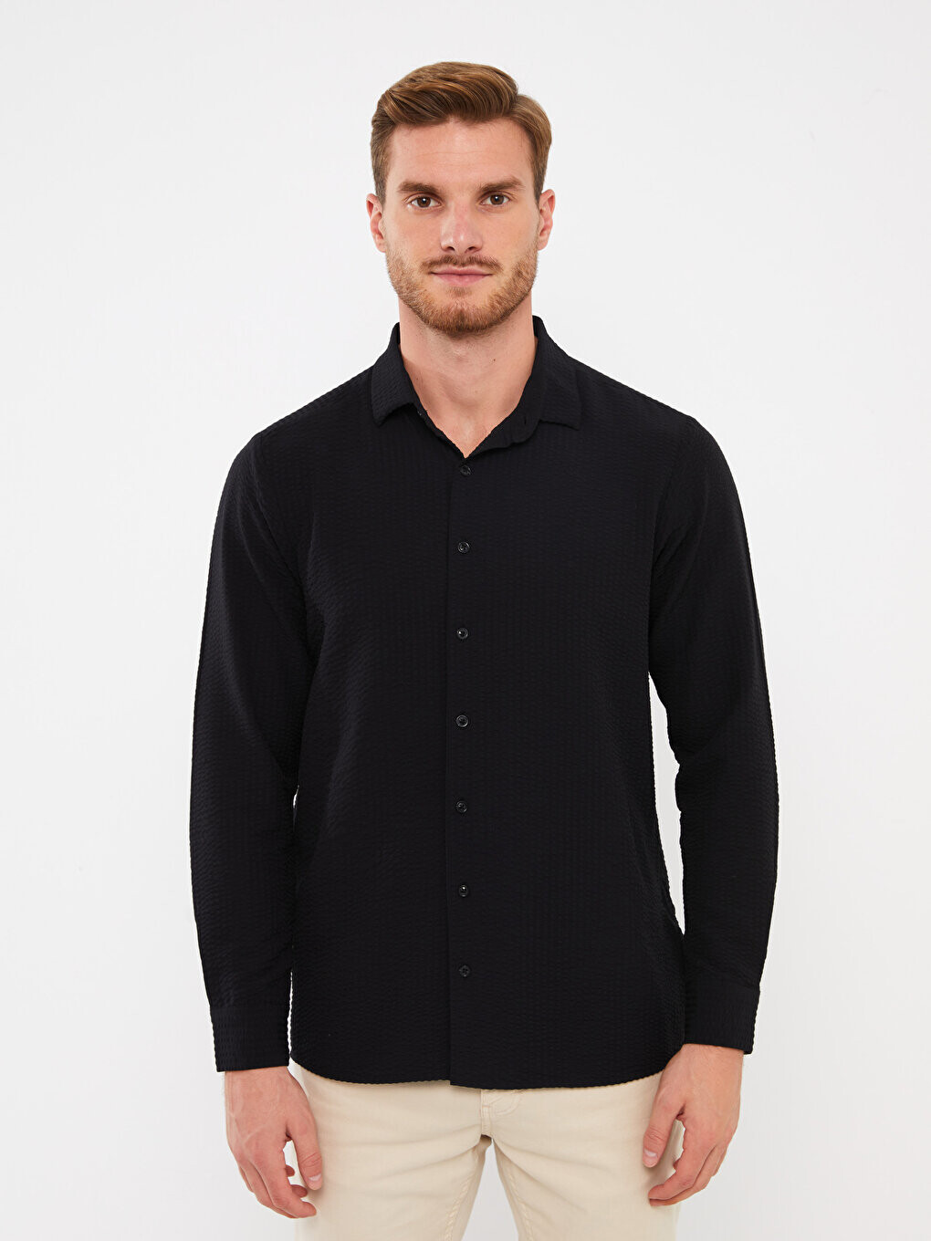 

Мужская рубашка Slim Fit с длинным рукавом LCWAIKIKI Classic, новый черный