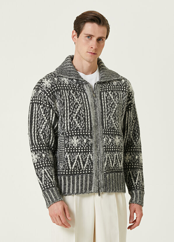 

Серый шерстяной трикотажный кардиган fair isle Golden Goose