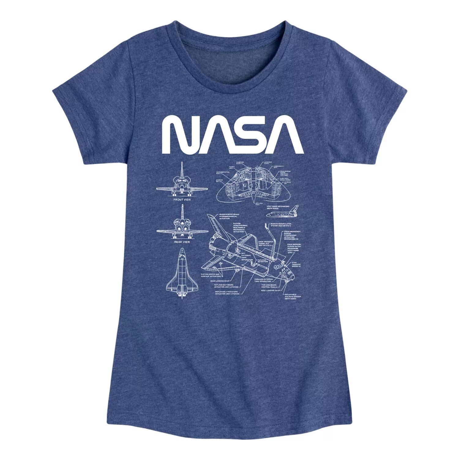 

Футболка с рисунком NASA Space Schematics для девочек 7–16 лет Licensed Character, синий