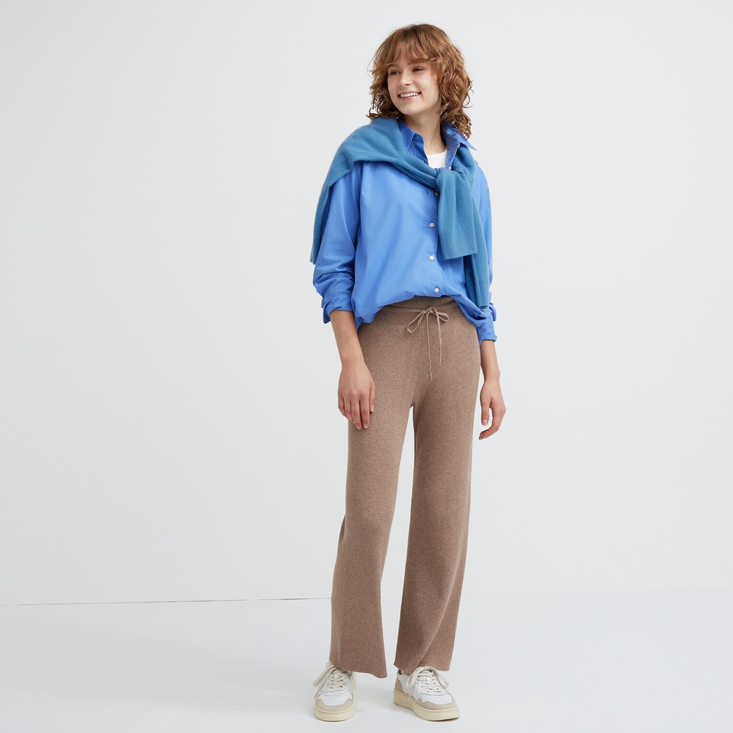 

Брюки UNIQLO трикотажные в рубчик удлиненные, хаки