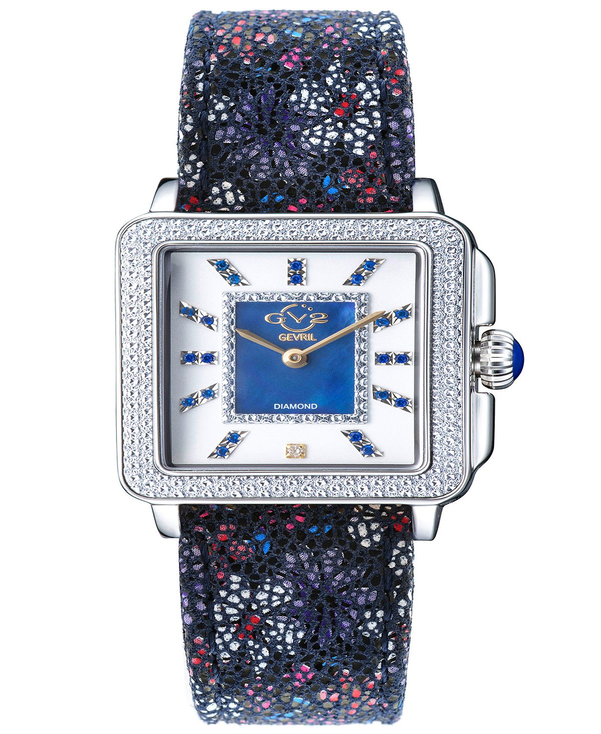 Женские часы Padova с драгоценными камнями и цветочным принтом, швейцарские кварцевые итальянские часы с синим кожаным ремешком, 30 мм Gevril