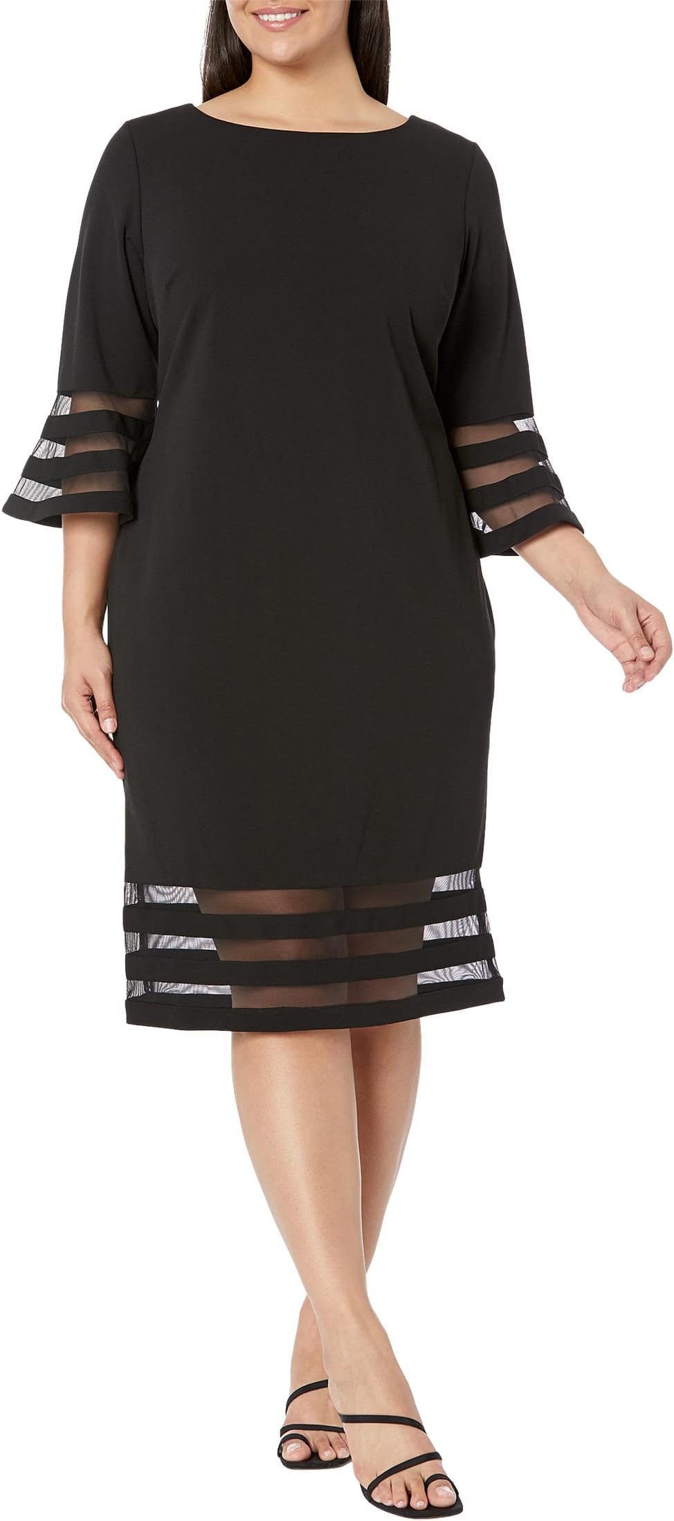 Платье-футляр из крепа Scuba больших размеров с иллюзией на рукаве-колокольчике и юбке Calvin Klein, черный
