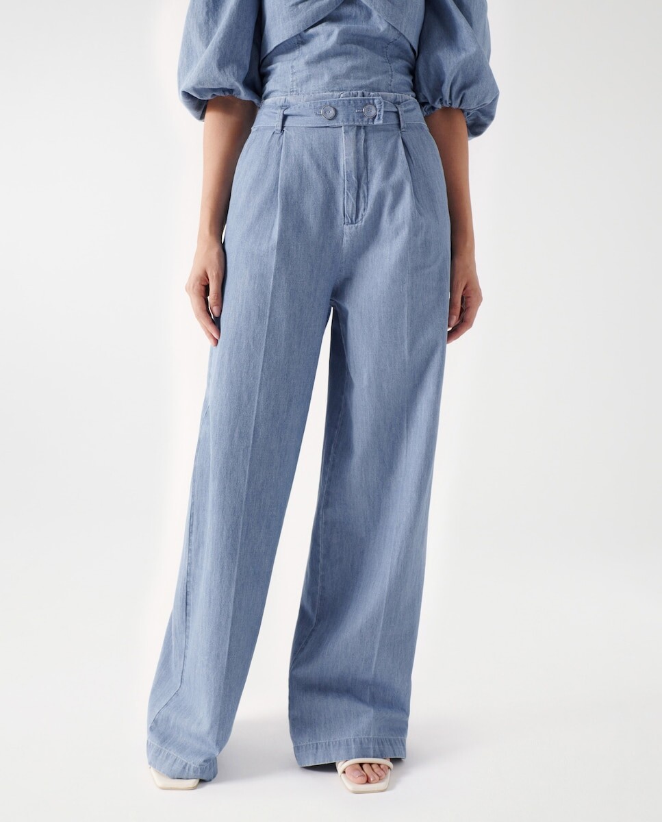 

Женские широкие брюки из хлопка с завышенной талией Salsa Jeans, синий