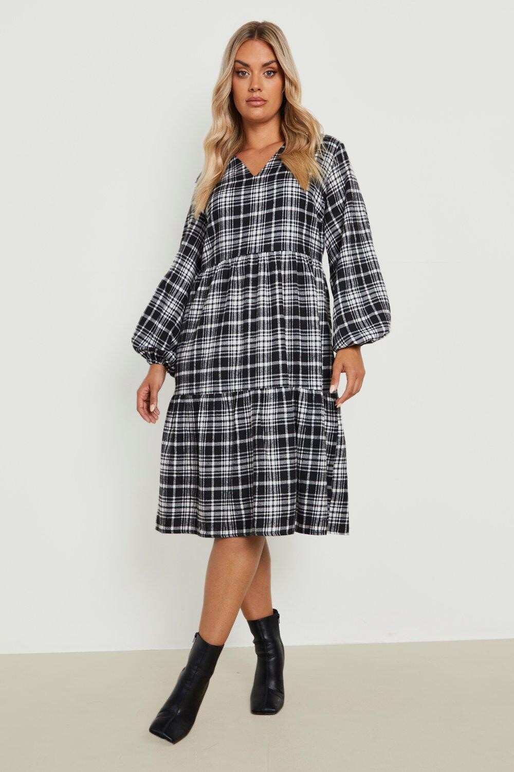 

Платье миди из фланели Boohoo, черный