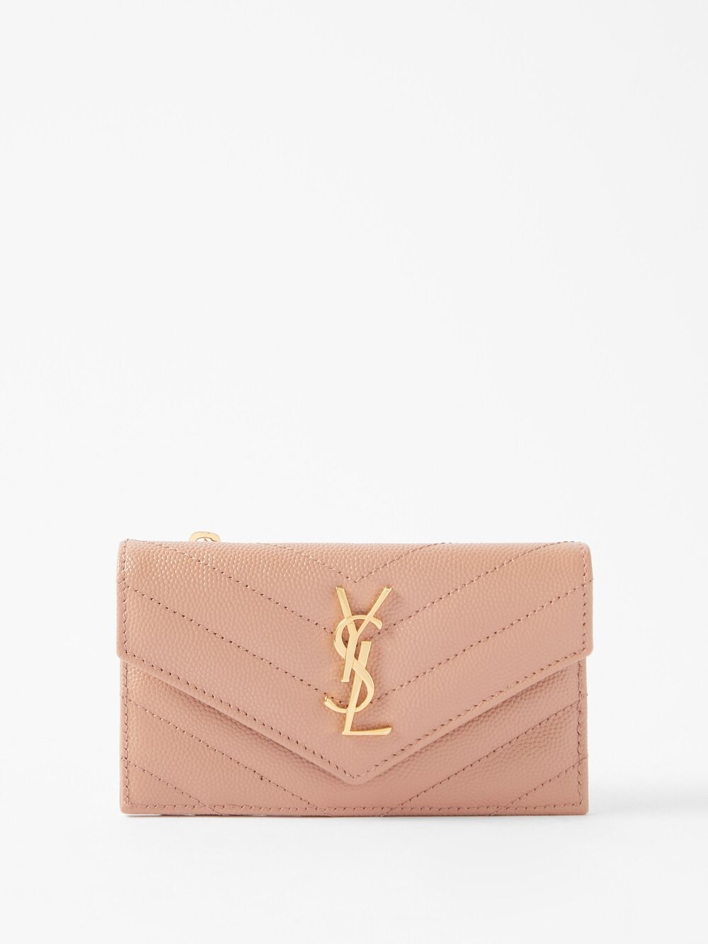 

Стеганый кожаный картхолдер на молнии с пластинкой ysl Saint Laurent, бежевый