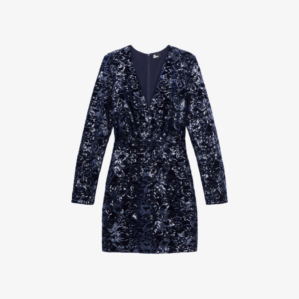 

Бархатное платье мини с пайетками The Kooples, темно-синий