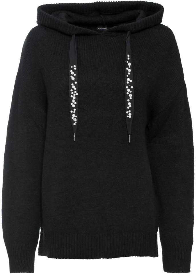Вязаный свитер с капюшоном Bodyflirt, черный