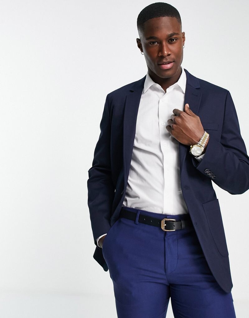 

Темно-синий хлопковый пиджак скинни ASOS DESIGN Wedding