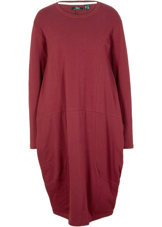 цена Платье-рубашка из хлопка длиной до колена о-образной формы с карманами и длинными рукавами Bpc Bonprix Collection, красный