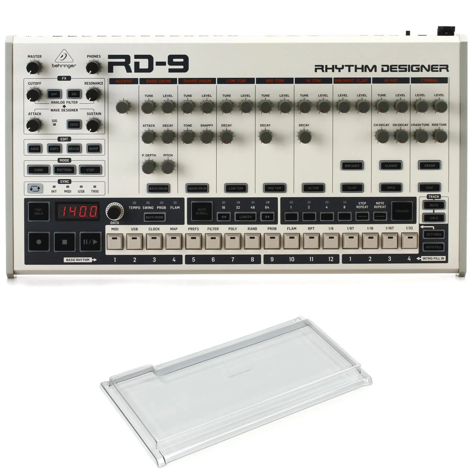 

Аналоговая драм-машина Behringer RD-9 с крышкой Decksaver