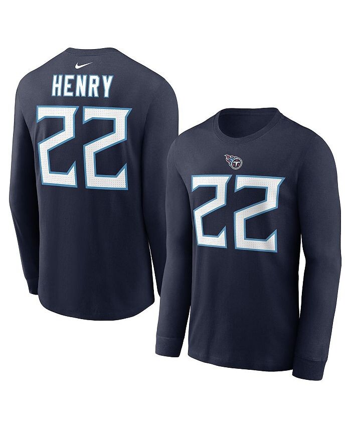 

Мужская футболка с длинным рукавом Derrick Henry Navy Tennessee Titans, имя и номер игрока Nike, синий