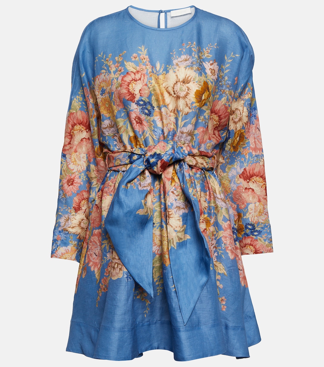 Льняное мини-платье august с цветочным принтом Zimmermann, синий комплект бикини august с цветочным принтом zimmermann цвет spliced