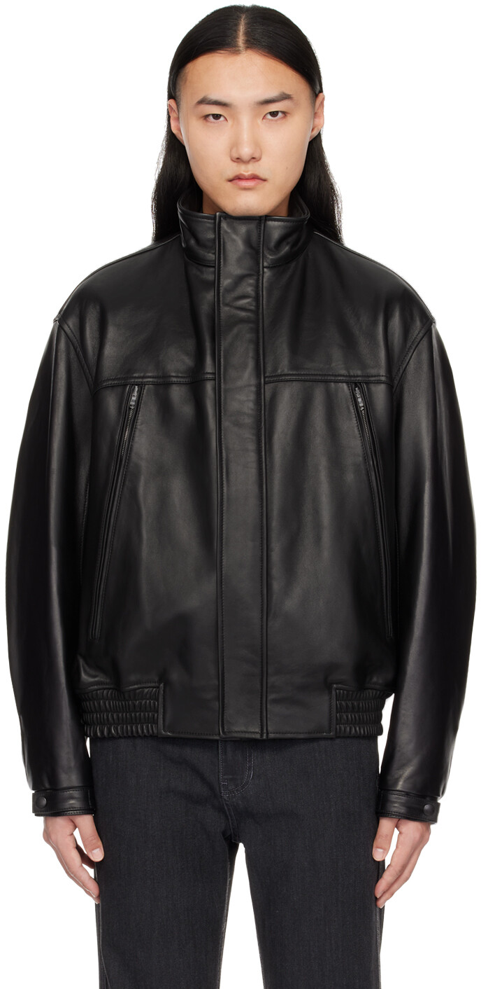 

Черная кожаная куртка с капюшоном Solid Homme