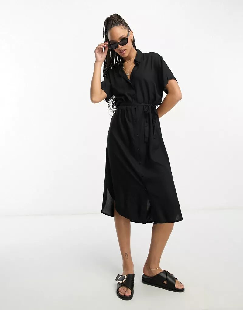 Черное платье-рубашка миди Vero Moda с поясом