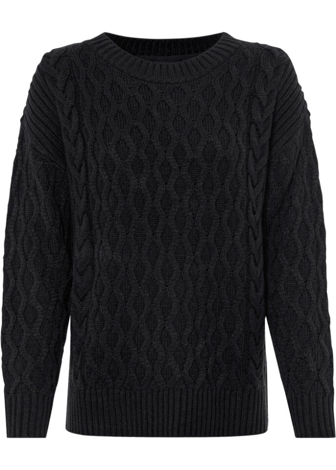 

Вязаный свитер косным узором Bpc Bonprix Collection, черный