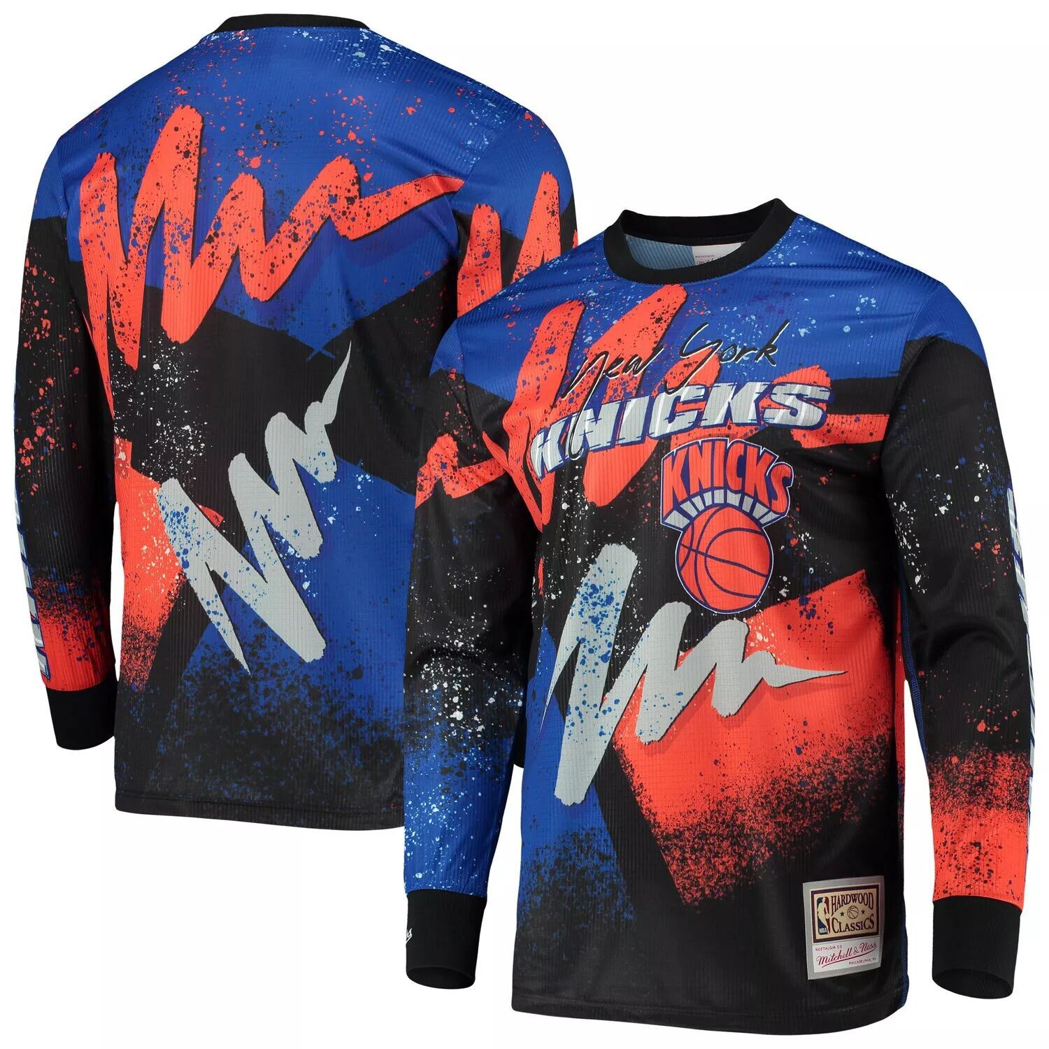 

Мужская синяя футболка с длинными рукавами Mitchell & Ness New York Knicks Hardwood Classics Hyper Hoops Moto, Синий