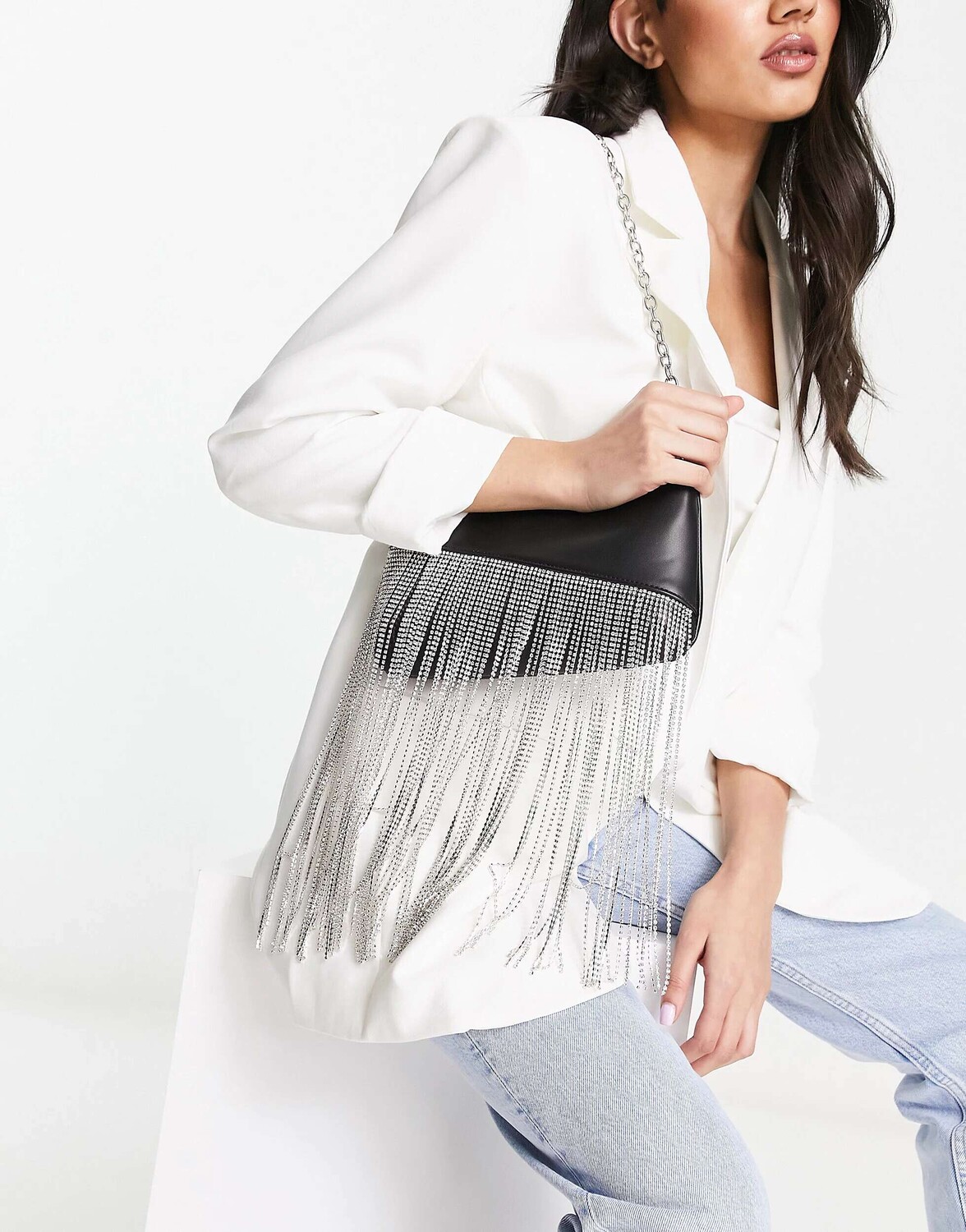 

Черная сумка на плечо с кисточками и стразами ASOS