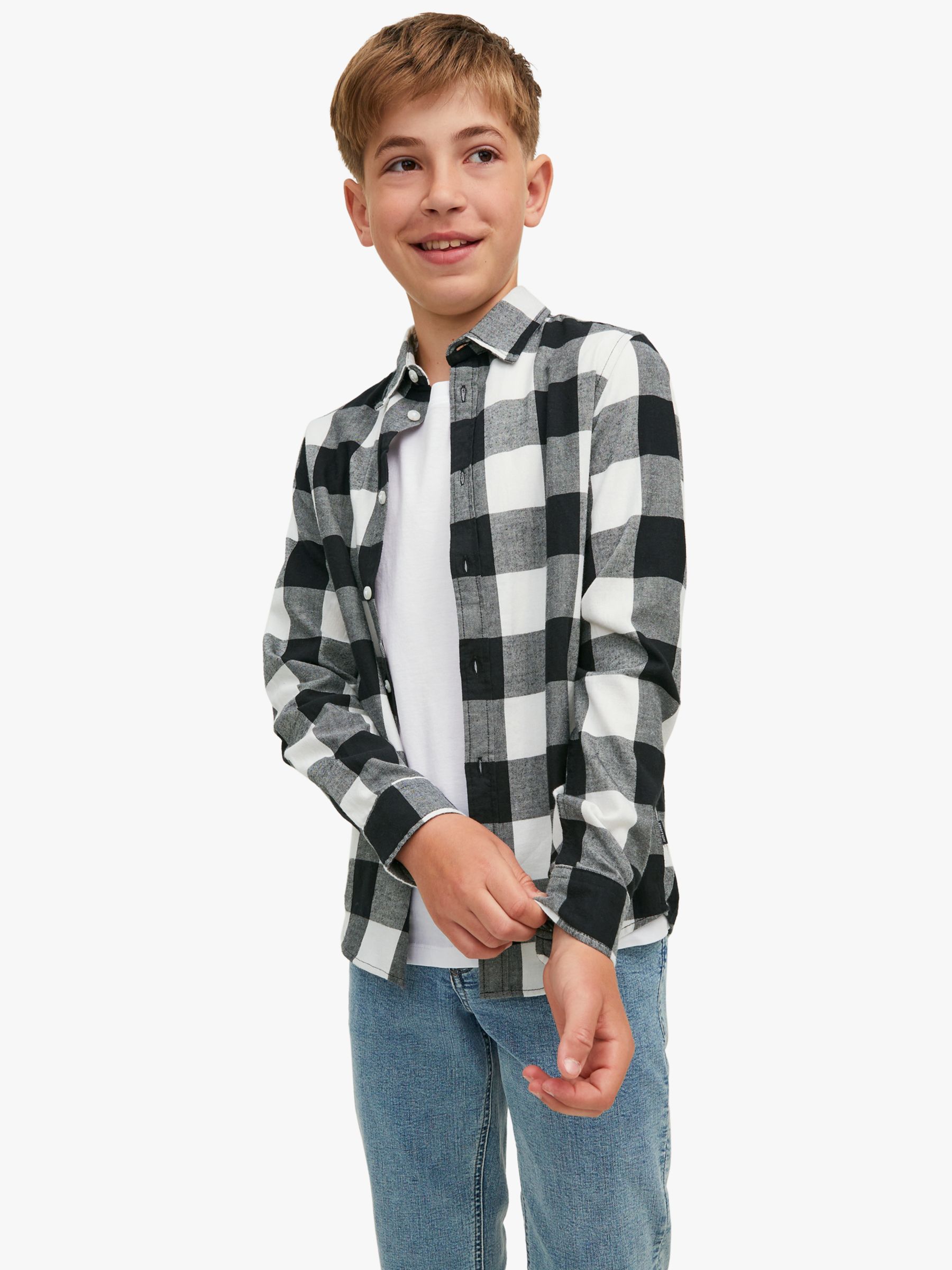 Детская хлопковая рубашка в мелкую клетку с длинными рукавами Jack & Jones, шепчущий белый