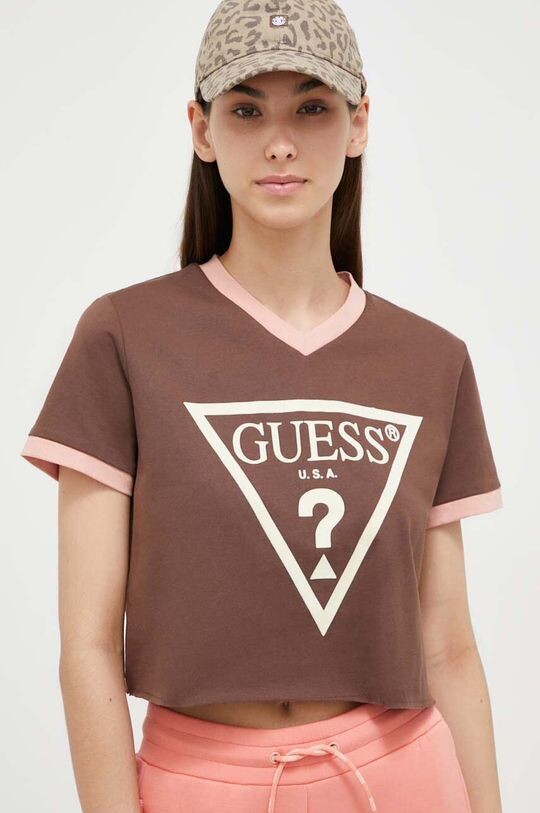 

Хлопковая футболка Guess, коричневый