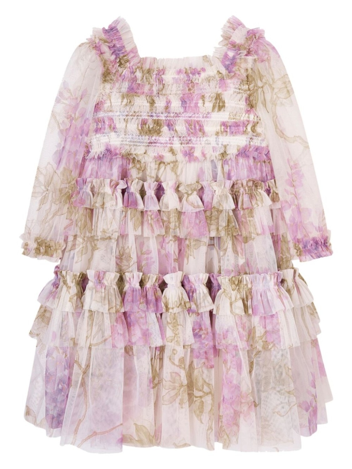 

NEEDLE & THREAD KIDS платье Wisteria с оборками и цветочным принтом, серый