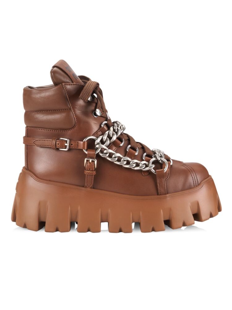 

Ботильоны на платформе с кожаной подошвой и ушками Miu Miu, цвет Cognac