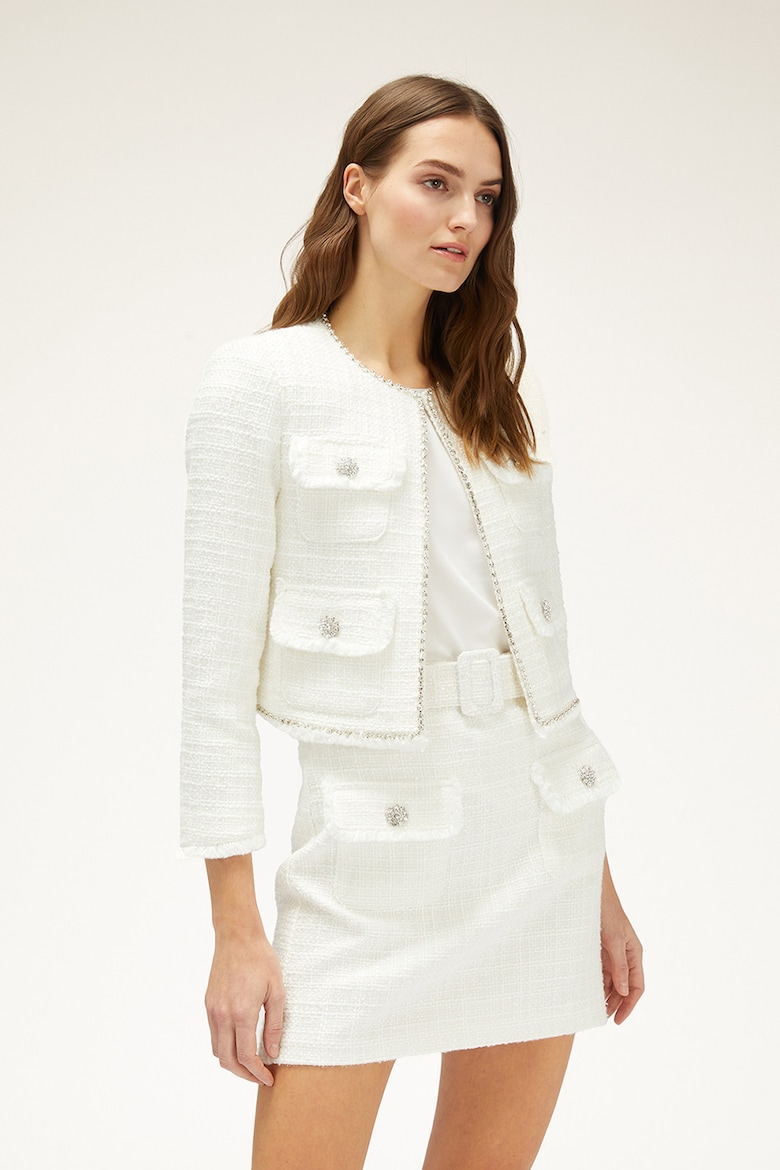 Короткий твидовый пиджак Motivi, белый пиджак motivi 42 размер