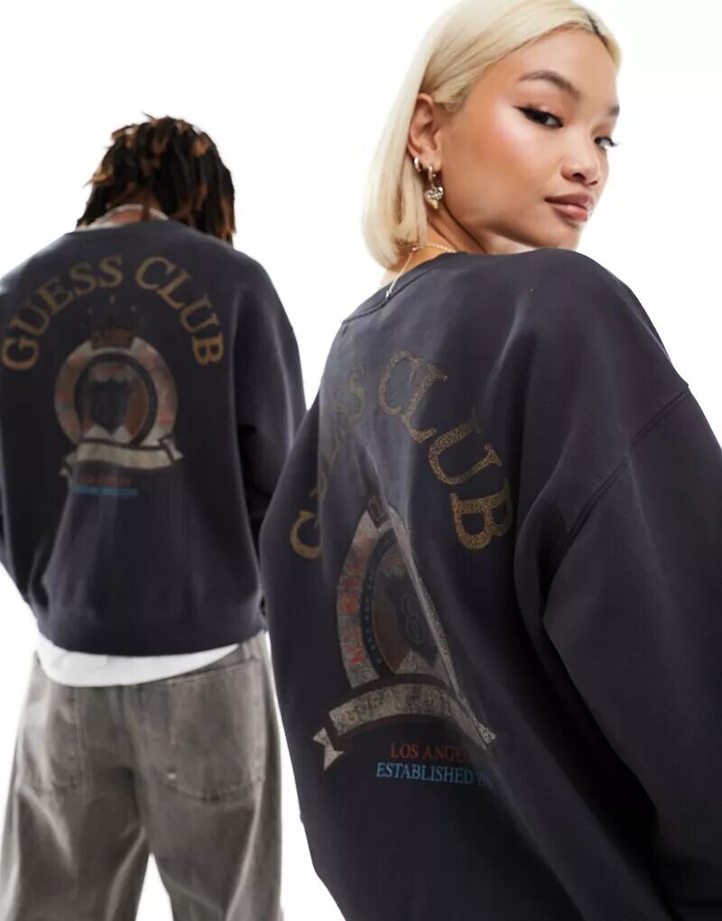 

Черный свитшот унисекс с круглым вырезом Guess Originals