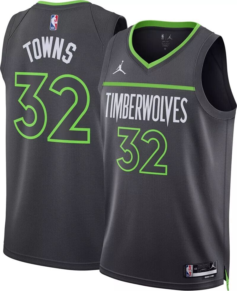 

Мужская серая майка Jordan Minnesota Timberwolves Karl-Anthony Towns #32 Dri-FIT Swingman