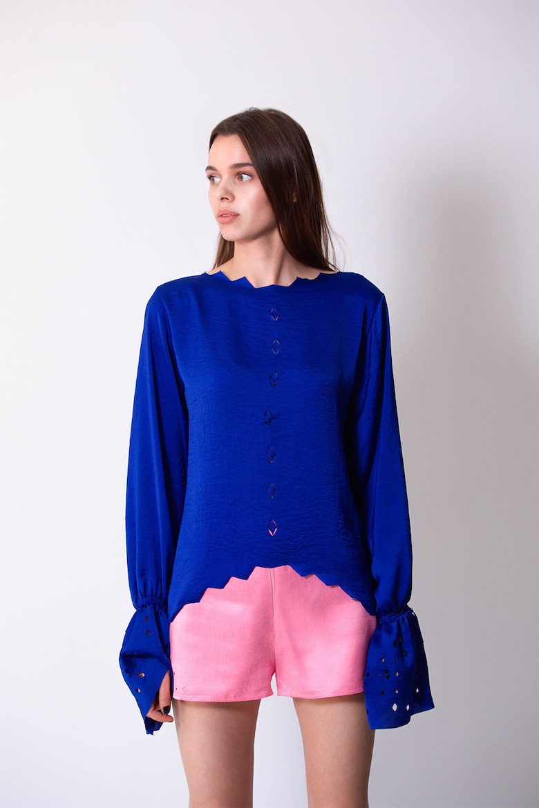 Блузка с ажуром Uvia, синий болеро kleider с ажуром 48 размер